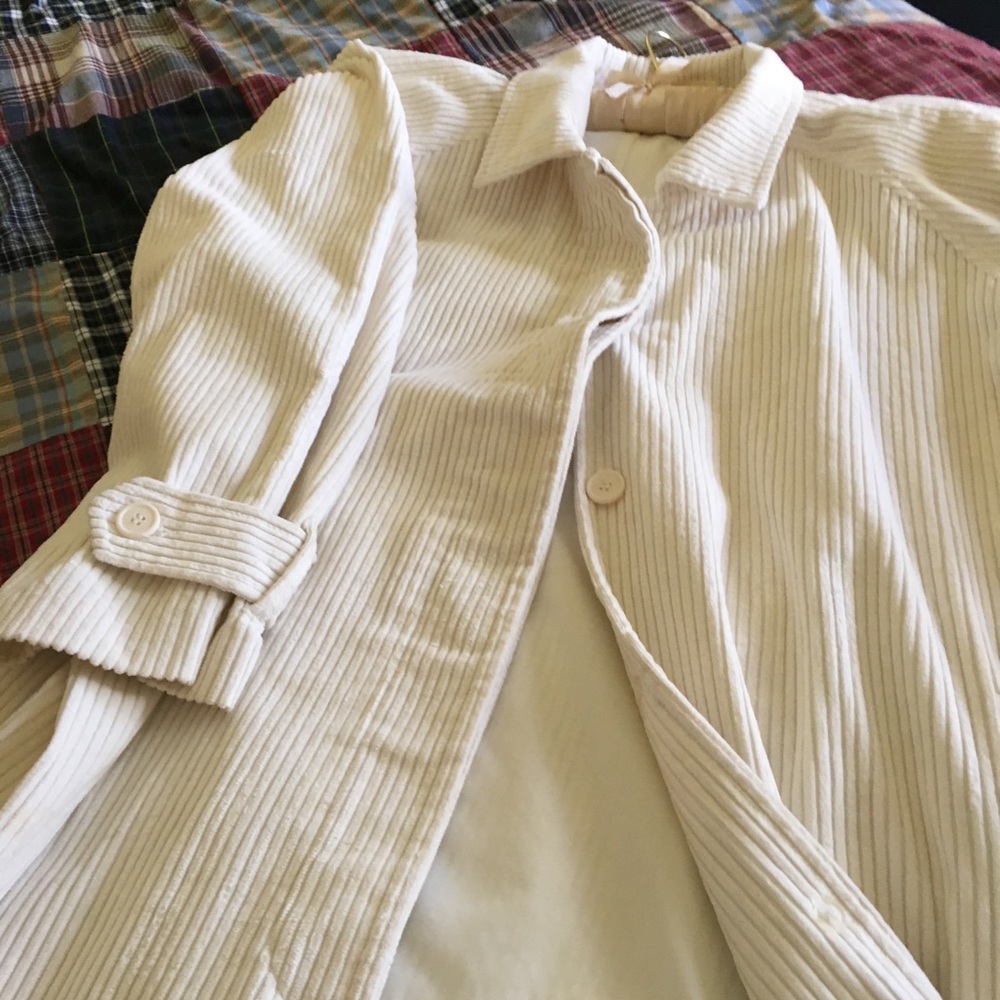 Long Length Ivory Soft Corduroy Coat